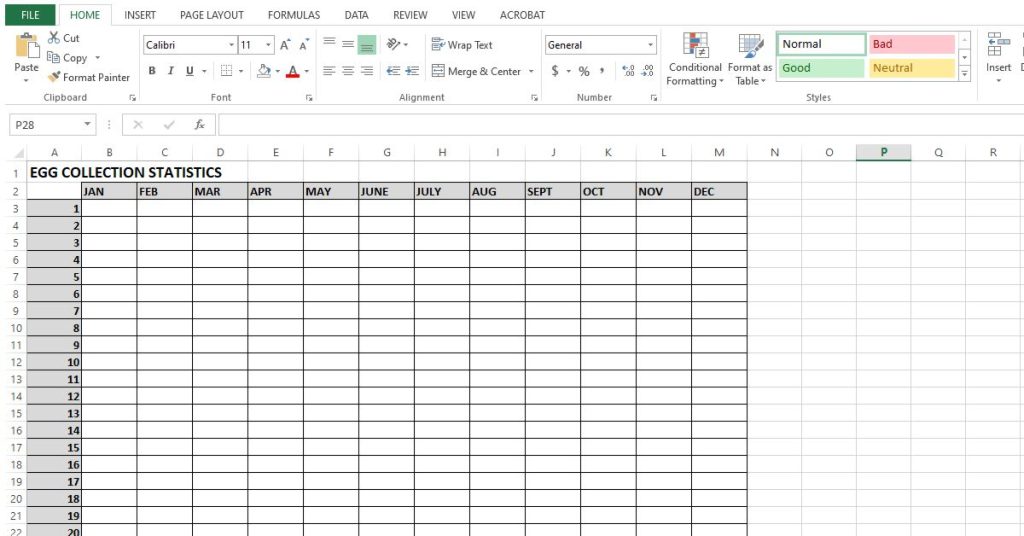 free egg laying excel stat sheet