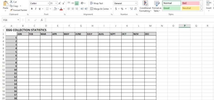 free egg laying excel stat sheet